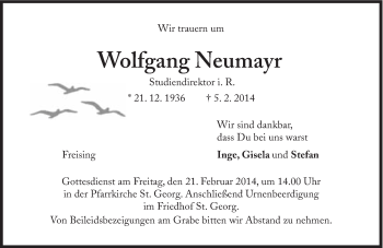 Traueranzeige von Wolfgang Neumayr von Süddeutsche Zeitung