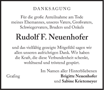 Traueranzeige von Rudolf Neuenhofer von Süddeutsche Zeitung