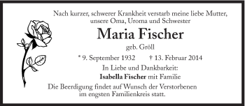 Traueranzeige von Maria Fischer von Süddeutsche Zeitung