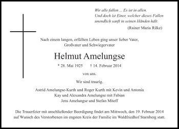 Traueranzeige von Helmut Amelungse von Süddeutsche Zeitung
