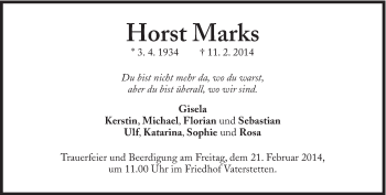 Traueranzeige von Horst Marks von Süddeutsche Zeitung
