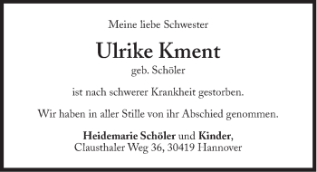 Traueranzeige von Ulrike Kment von Süddeutsche Zeitung