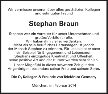 Traueranzeige von Stephan Braun von Süddeutsche Zeitung