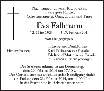 Traueranzeige von Eva Fallmann von Süddeutsche Zeitung