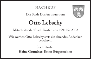 Traueranzeige von Otto Lebschy von Süddeutsche Zeitung