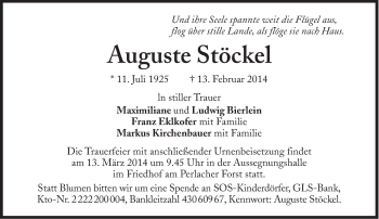 Traueranzeige von Auguste Stöckel von Süddeutsche Zeitung