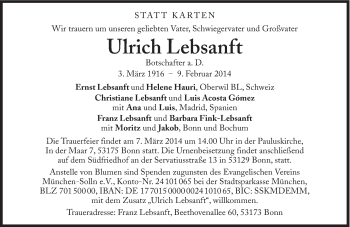 Traueranzeige von Ulrich Lebesanft von Süddeutsche Zeitung