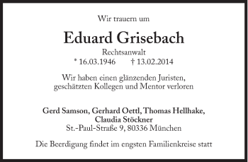Traueranzeige von Eduard Grisebach von Süddeutsche Zeitung