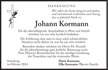 Traueranzeige von Johann Kormann von Süddeutsche Zeitung