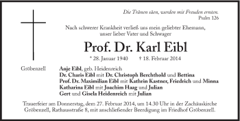 Traueranzeige von Karl Eibl von Süddeutsche Zeitung