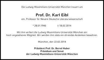 Traueranzeige von Karl Eibl von Süddeutsche Zeitung