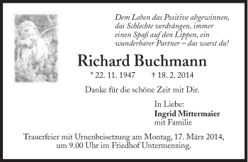 Traueranzeige von Richard Buchmann von Süddeutsche Zeitung