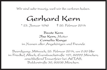 Traueranzeige von Gerhard Kern von Süddeutsche Zeitung