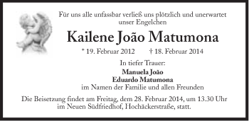 Traueranzeige von Kailene Joäo Matumona von Süddeutsche Zeitung