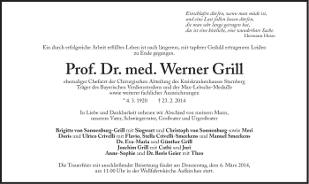 Traueranzeige von Grill Werner von Süddeutsche Zeitung