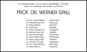 Traueranzeige von Werner Grill von Süddeutsche Zeitung