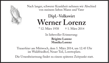 Traueranzeige von Werner Lorenz von Süddeutsche Zeitung