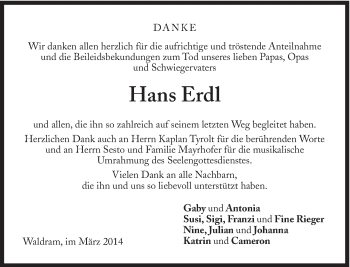 Traueranzeige von Hans Erdl von Süddeutsche Zeitung