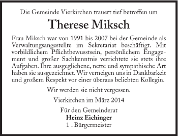 Traueranzeige von Theresa Miksch von Süddeutsche Zeitung