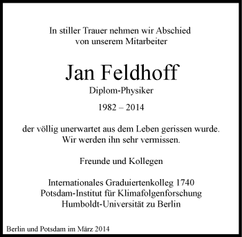 Traueranzeige von Jan Feldhoff von Süddeutsche Zeitung