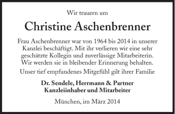 Traueranzeige von Christine Aschenbrenner von Süddeutsche Zeitung