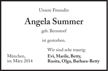 Traueranzeige von Angela Summer von Süddeutsche Zeitung