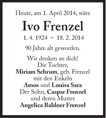 Traueranzeige von Ivo Frenzel von Süddeutsche Zeitung