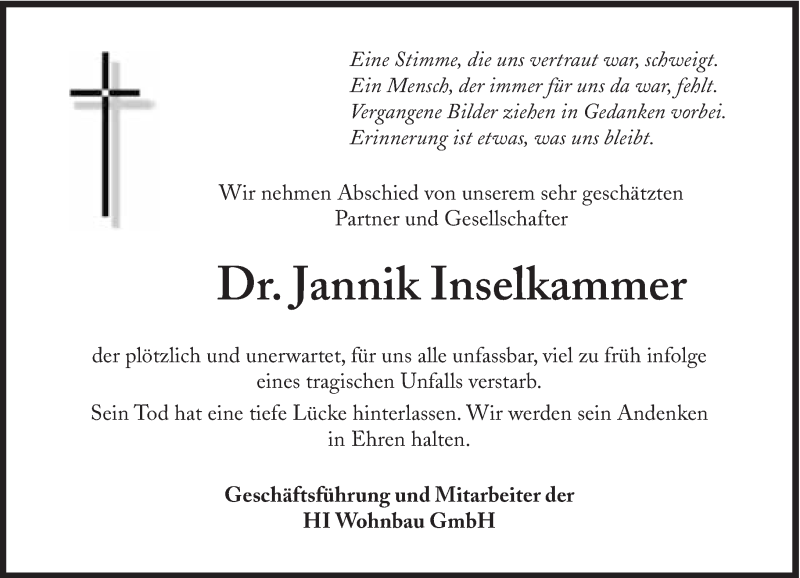  Traueranzeige für Jannik Inselkammer vom 28.03.2014 aus Süddeutsche Zeitung