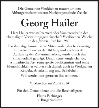 Traueranzeige von Georg Hailer von Süddeutsche Zeitung