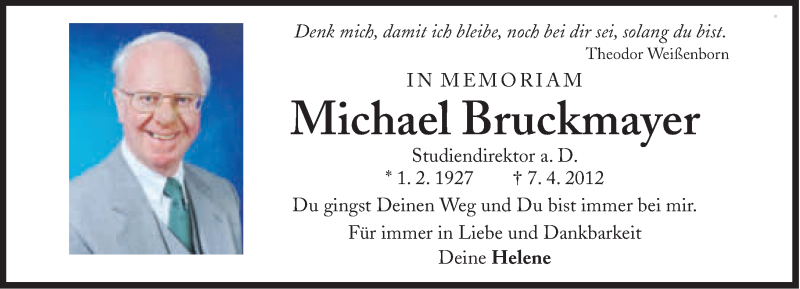  Traueranzeige für Michael Bruckmayer vom 05.04.2014 aus Süddeutsche Zeitung