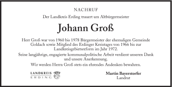 Traueranzeige von Johann Groß von Süddeutsche Zeitung