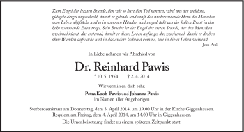 Traueranzeige von Reinhard Pawis von Süddeutsche Zeitung