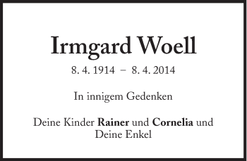 Traueranzeige von Irmgard Woell von Süddeutsche Zeitung