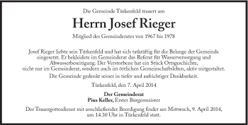 Traueranzeige von Josef Rieger von Süddeutsche Zeitung