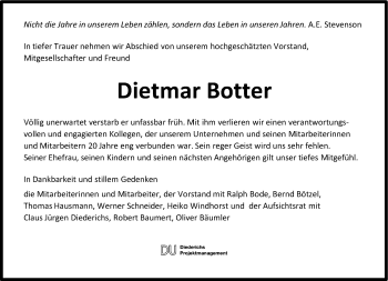 Traueranzeige von Dietmar Botter von Süddeutsche Zeitung