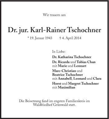 Traueranzeige von Karl-Rainer Tschochner von Süddeutsche Zeitung