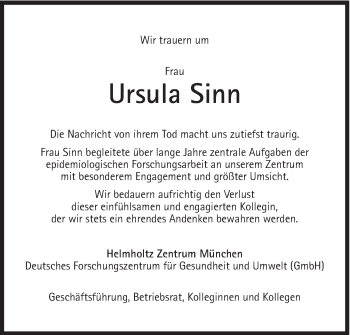 Traueranzeige von Ursula Sinn von Süddeutsche Zeitung