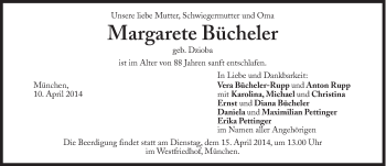 Traueranzeige von Margarete Bücheler von Süddeutsche Zeitung