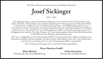 Traueranzeige von Josef Sickinger von Süddeutsche Zeitung