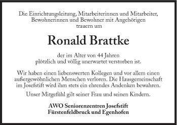 Traueranzeige von Ronald Brattke von Süddeutsche Zeitung