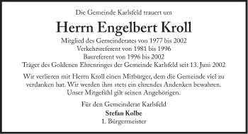 Traueranzeige von Engelbert Kroll von Süddeutsche Zeitung