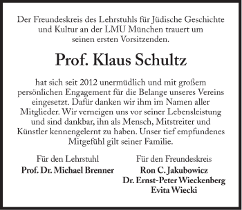 Traueranzeige von Klaus Schultz von Süddeutsche Zeitung