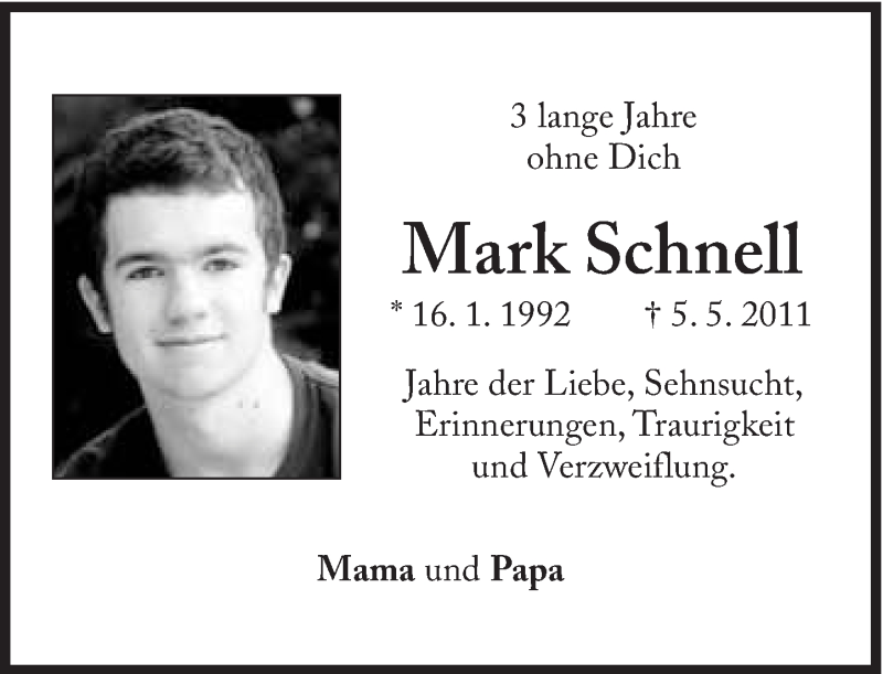  Traueranzeige für Mark Schnell vom 05.05.2014 aus Süddeutsche Zeitung