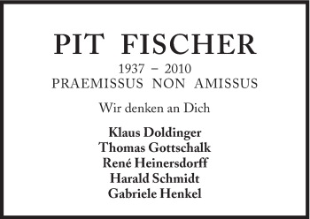 Traueranzeige von Pit Fischer von Süddeutsche Zeitung