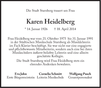 Traueranzeige von Karen Heidelberg von Süddeutsche Zeitung