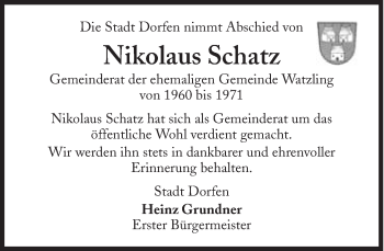 Traueranzeige von Nikolaus Schatz von Süddeutsche Zeitung