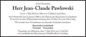 Traueranzeige von Jean-Claude Pawlowski von Süddeutsche Zeitung