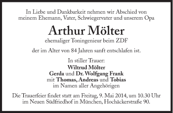 Traueranzeige von Arthur Mölter von Süddeutsche Zeitung