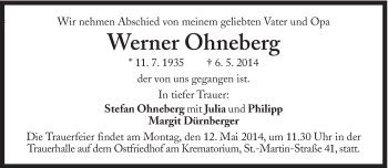 Traueranzeige von Werner Ohneberg von Süddeutsche Zeitung