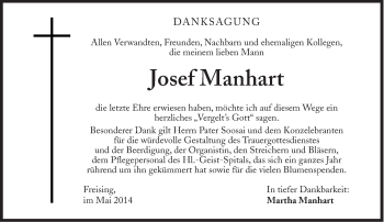 Traueranzeige von Josef Manhart von Süddeutsche Zeitung